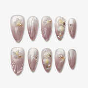 Silver Pink Mermaid Shell Press On Nails | 10PCS