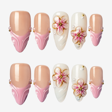 Blossom Romance Almond Press-On Nails