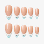 Elegant Baby Blue French & Rhinestone Almond Press On Nails | 10PCS
