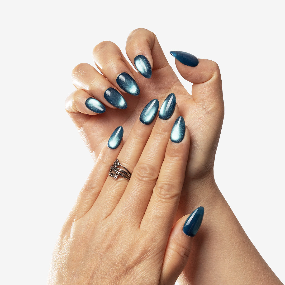 Midnight Ocean Glazed Almond Press-On Nails | Salon-Pro 10PCS