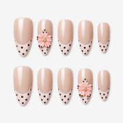 Retro Polka Dot French Floral Press On Nails | 10PCS