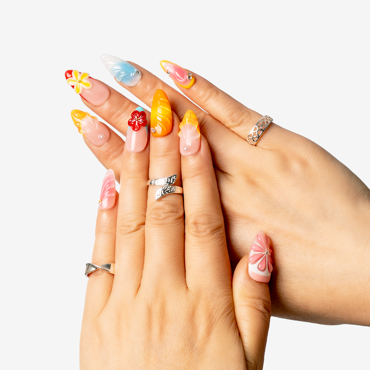 Tropical Sunset Blossom Almond Press-On Nails