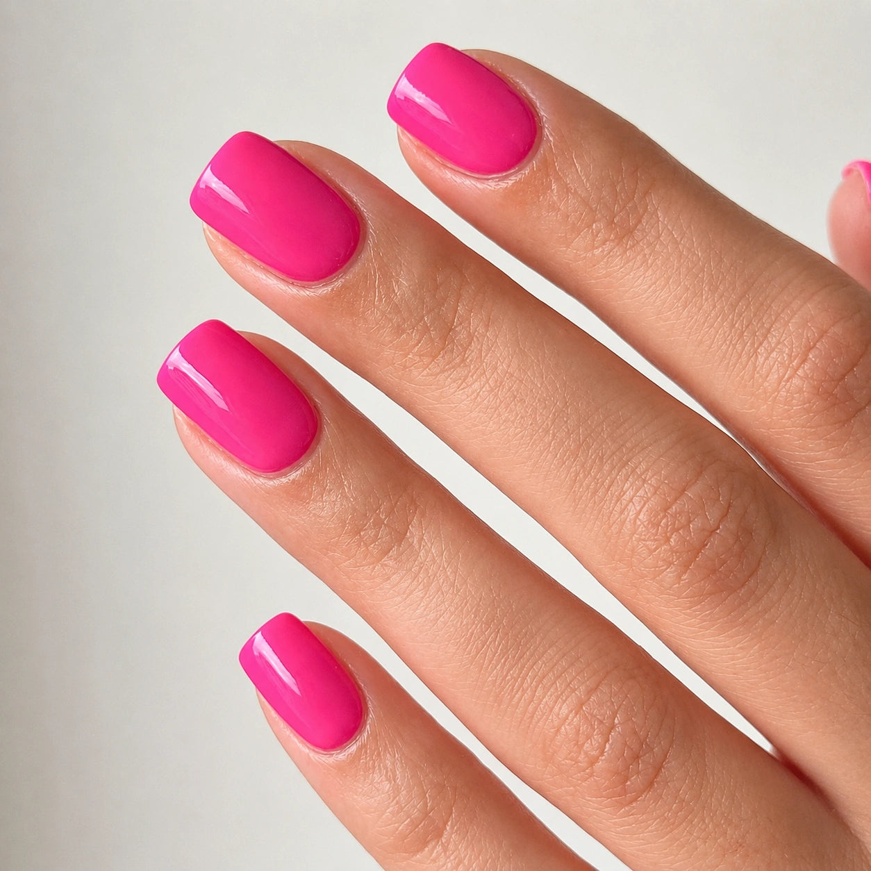 Hot Pink Glossy Short Square Press On Nails 24PCS