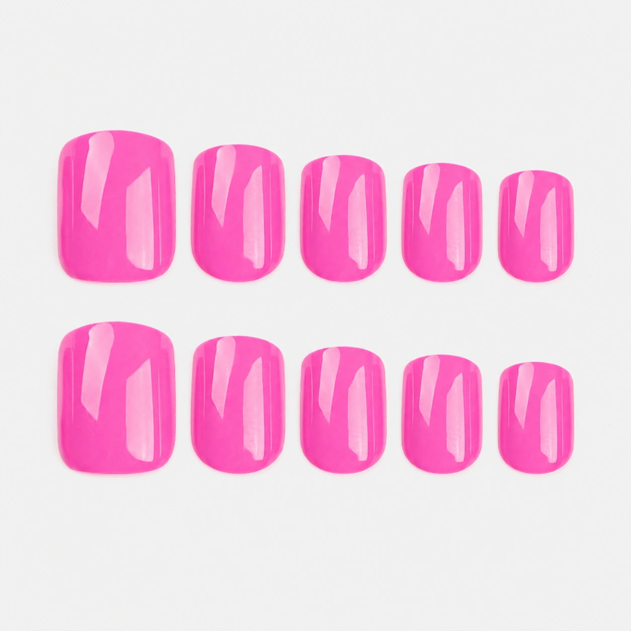 Hot Pink Glossy Short Square Press On Nails 24PCS