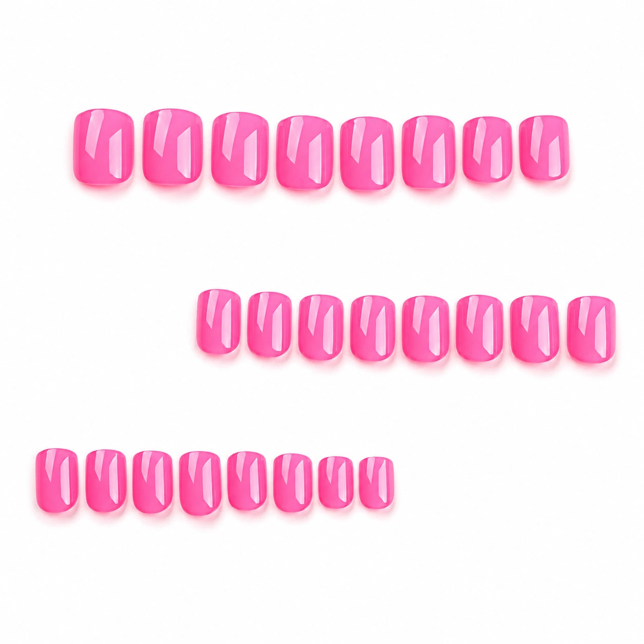 Hot Pink Glossy Short Square Press On Nails 24PCS