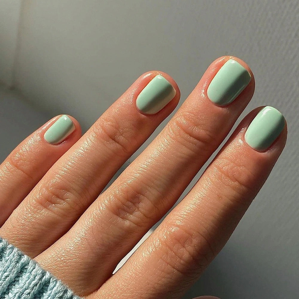 Mint Green Glossy Short Square Press On Nails 24PCS