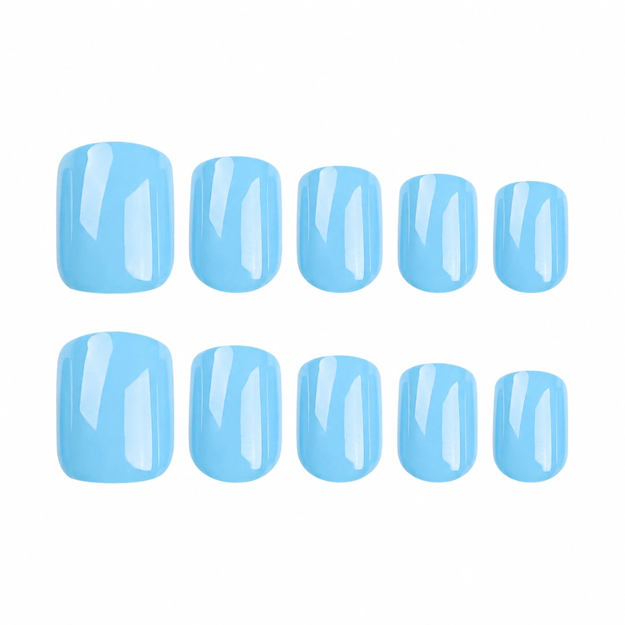 Sky Blue Glossy Short Square Press On Nails 24PCS