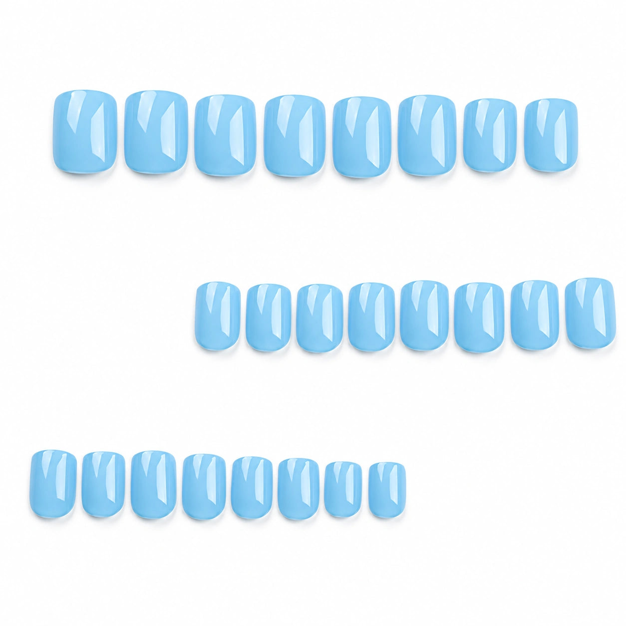 Sky Blue Glossy Short Square Press On Nails 24PCS