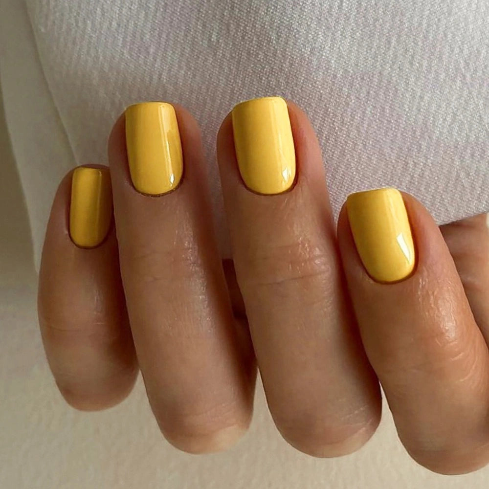 Sunshine Yellow Glossy Short Square Press On Nails 24PCS