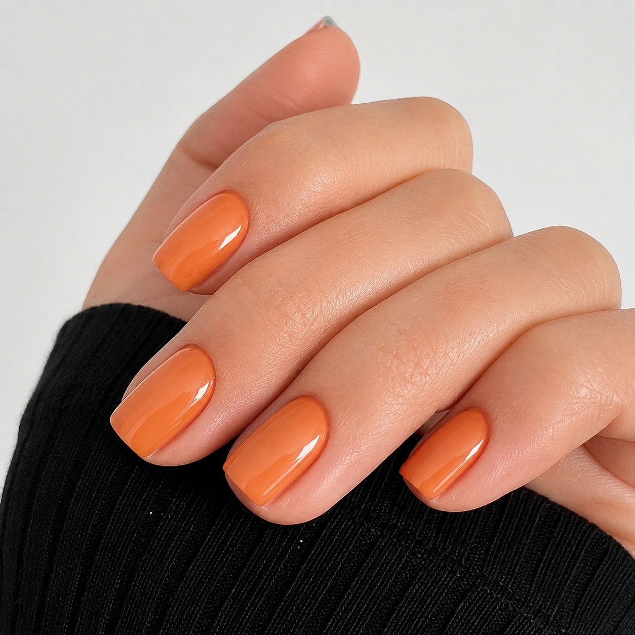Tangerine Orange Glossy Short Square Press On Nails 24PCS
