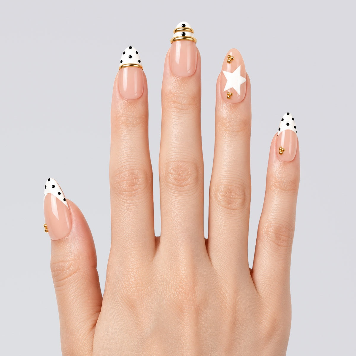 Peach Star Polka French Almond Press On Nails | Salon-Pro 10PCS