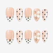 Blush Polka Pearl Blossom Almond Press On Nails | Salon-Pro 10PCS