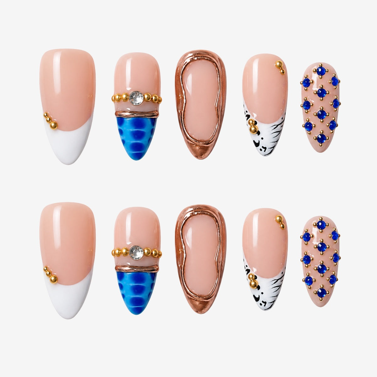 Edgy Animal Print & Blue Gem Press On Nails | 10PCS