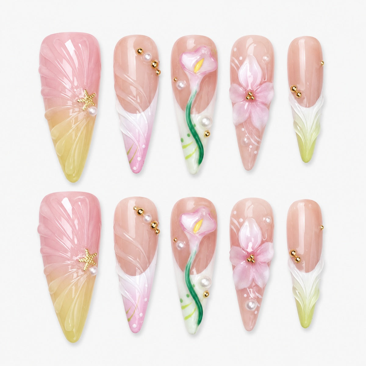 Ethereal Seashell & Botanical Press On Nails | 10PCS