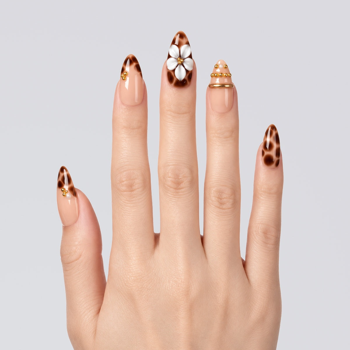 Caramel Daisy Tortoise Almond Press On Nails | Salon-Pro 10PCS