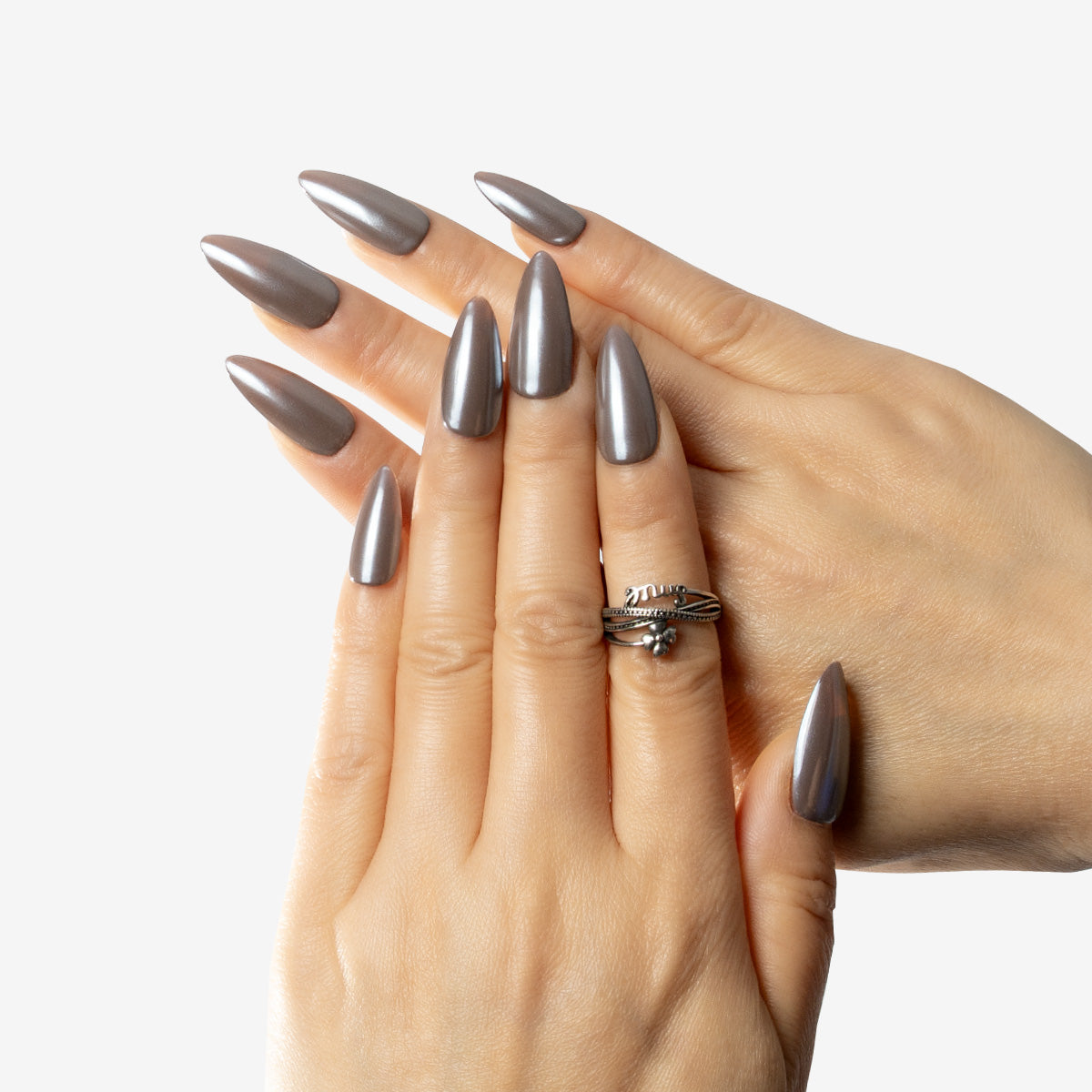 Metallic Cocoa Almond Gel Nails
