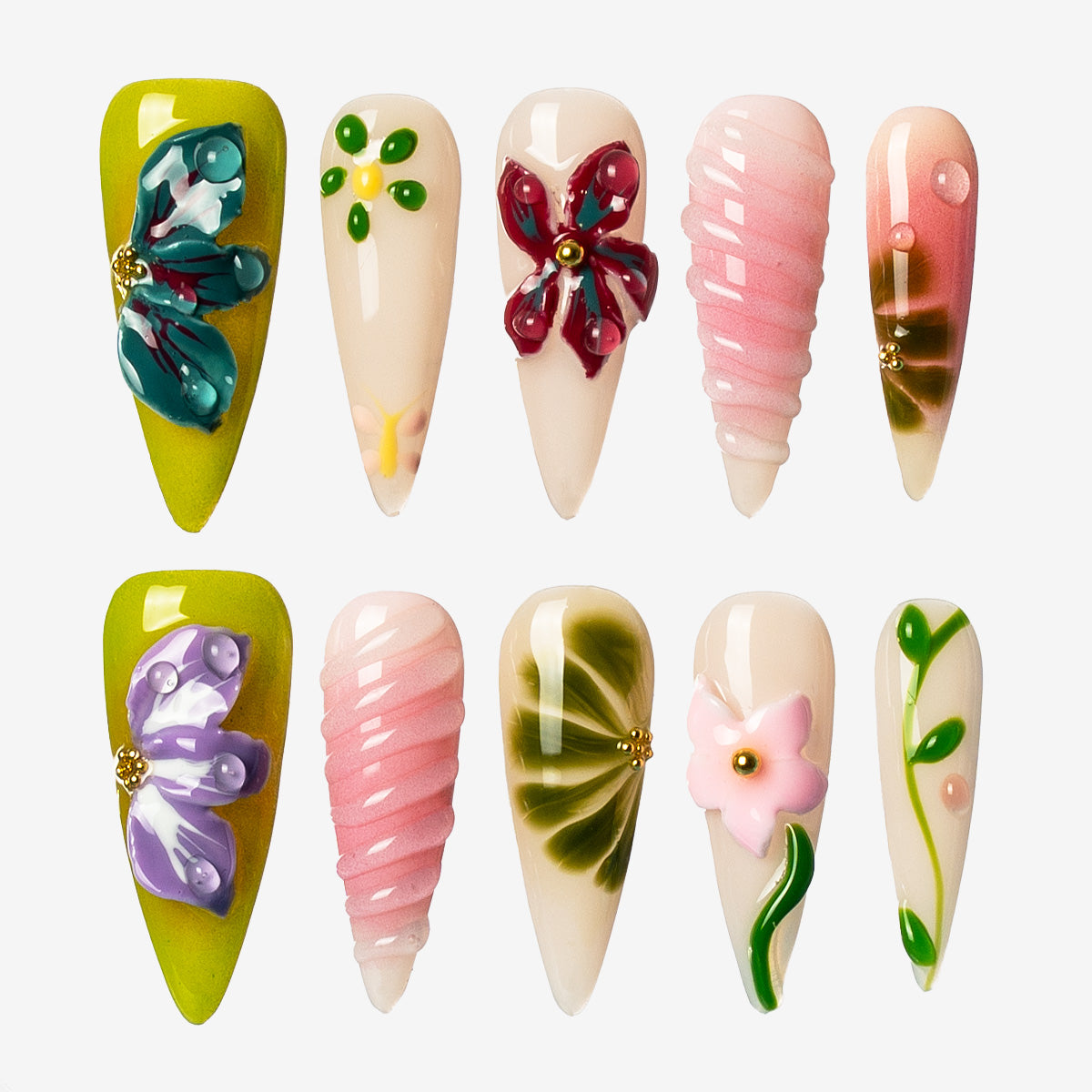 Forest Bliss Stiletto Press-On Nails
