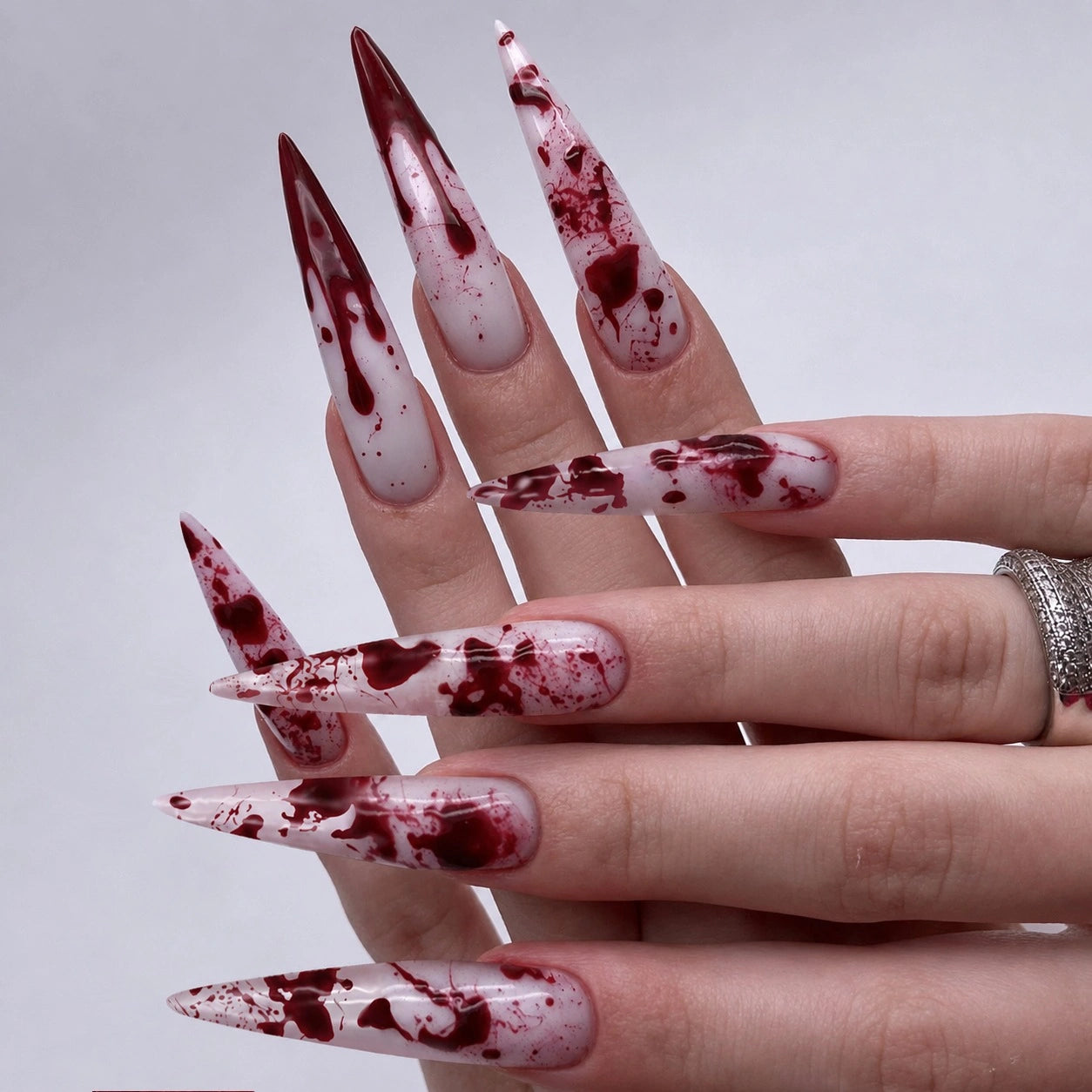 Crimson Splatter Stiletto Press On Nails 24PCS