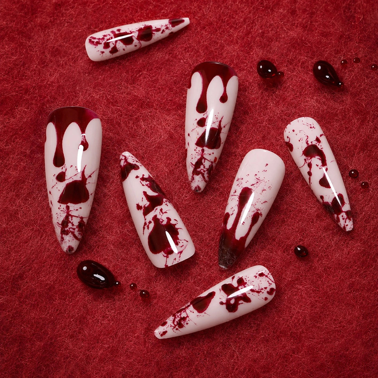 Crimson Splatter Stiletto Press On Nails 24PCS