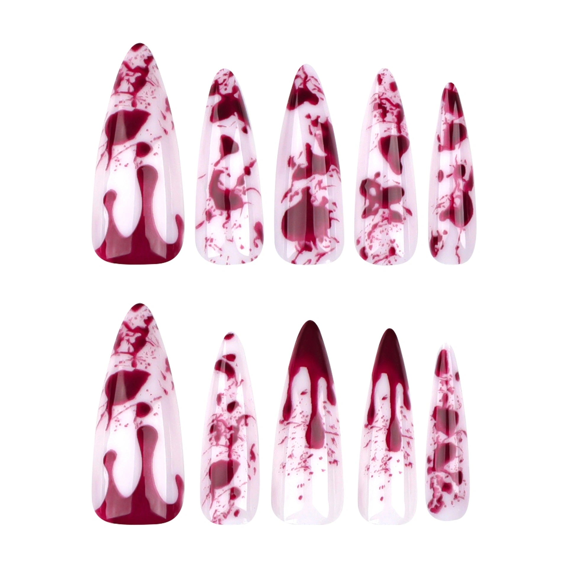 Crimson Splatter Stiletto Press On Nails 24PCS