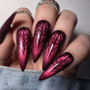 Crimson Web Glitter Stiletto Press On Nails 24PCS