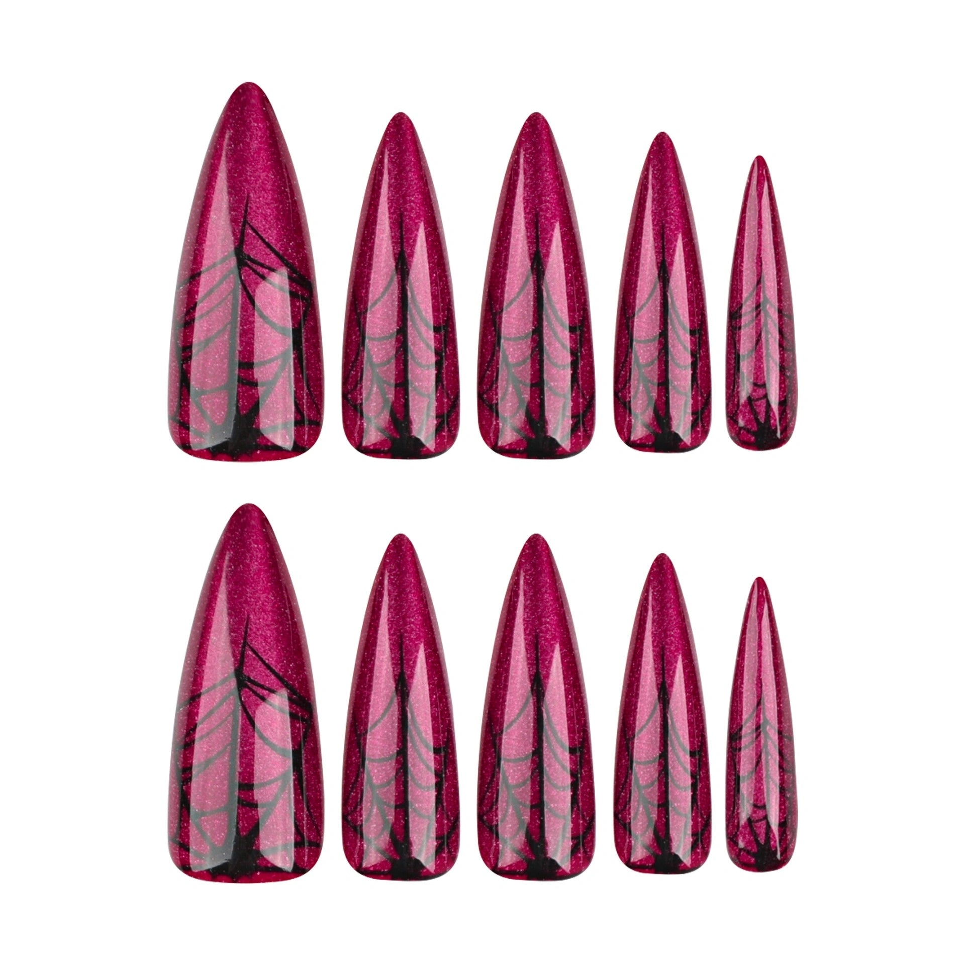 Crimson Web Glitter Stiletto Press On Nails 24PCS