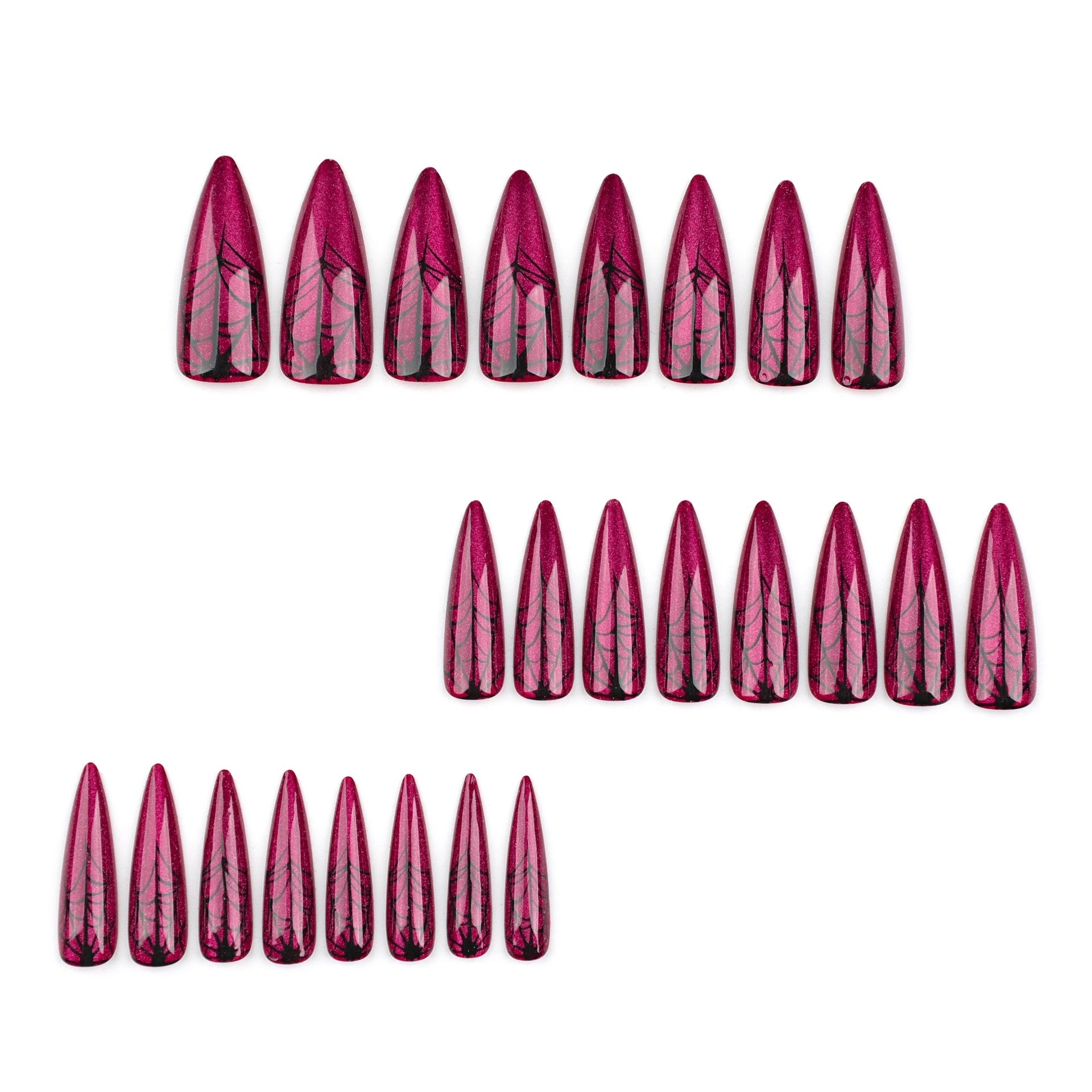 Crimson Web Glitter Stiletto Press On Nails 24PCS