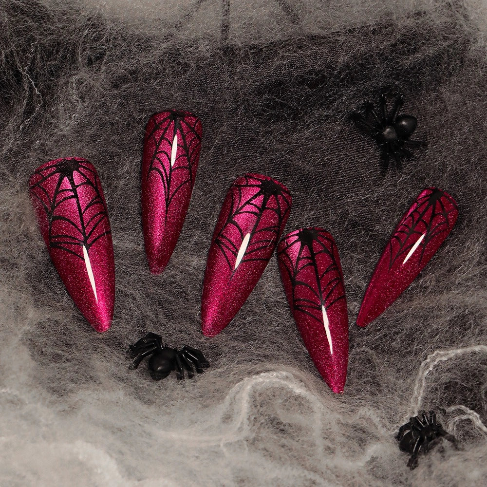 Crimson Web Glitter Stiletto Press On Nails 24PCS