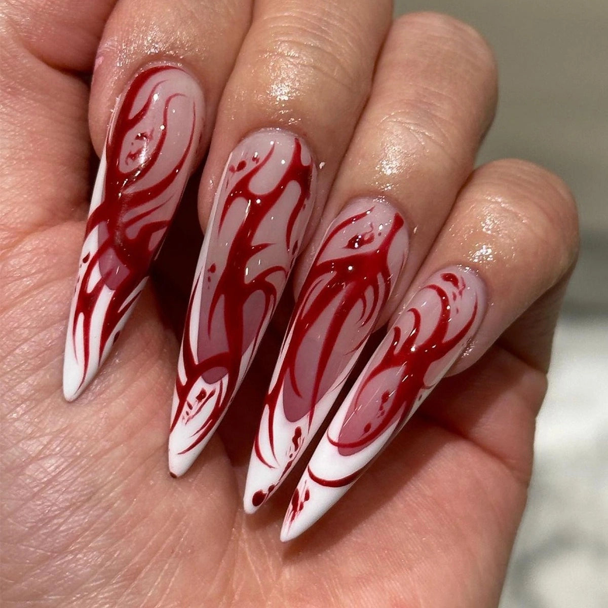 Ivory Blood Flame Stiletto Press On Nails 24PCS