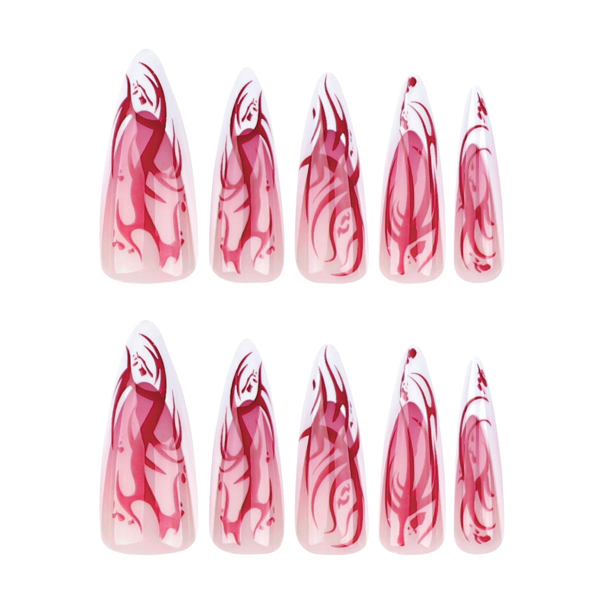 Ivory Blood Flame Stiletto Press On Nails 24PCS