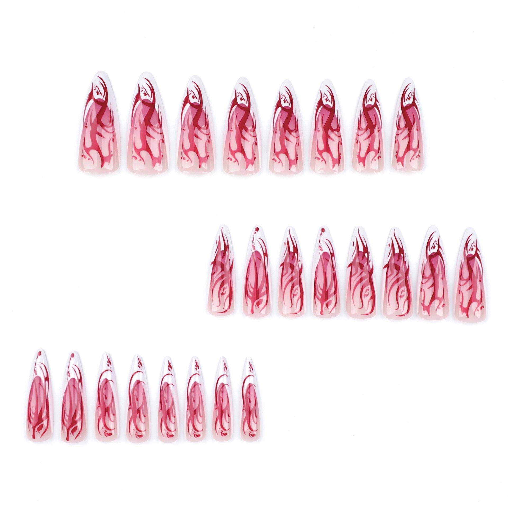 Ivory Blood Flame Stiletto Press On Nails 24PCS