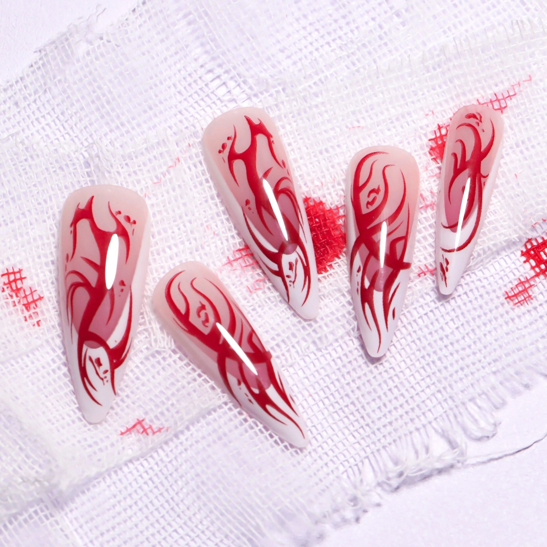Ivory Blood Flame Stiletto Press On Nails 24PCS