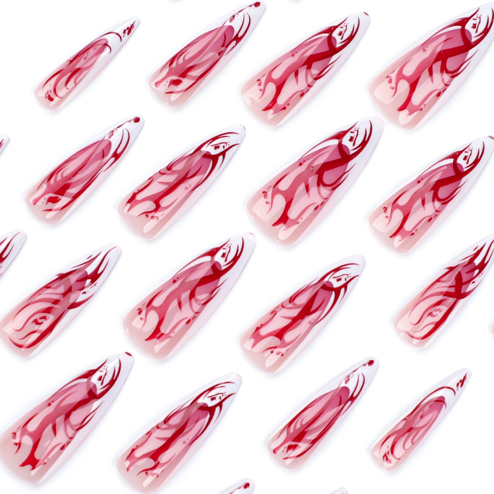 Ivory Blood Flame Stiletto Press On Nails 24PCS