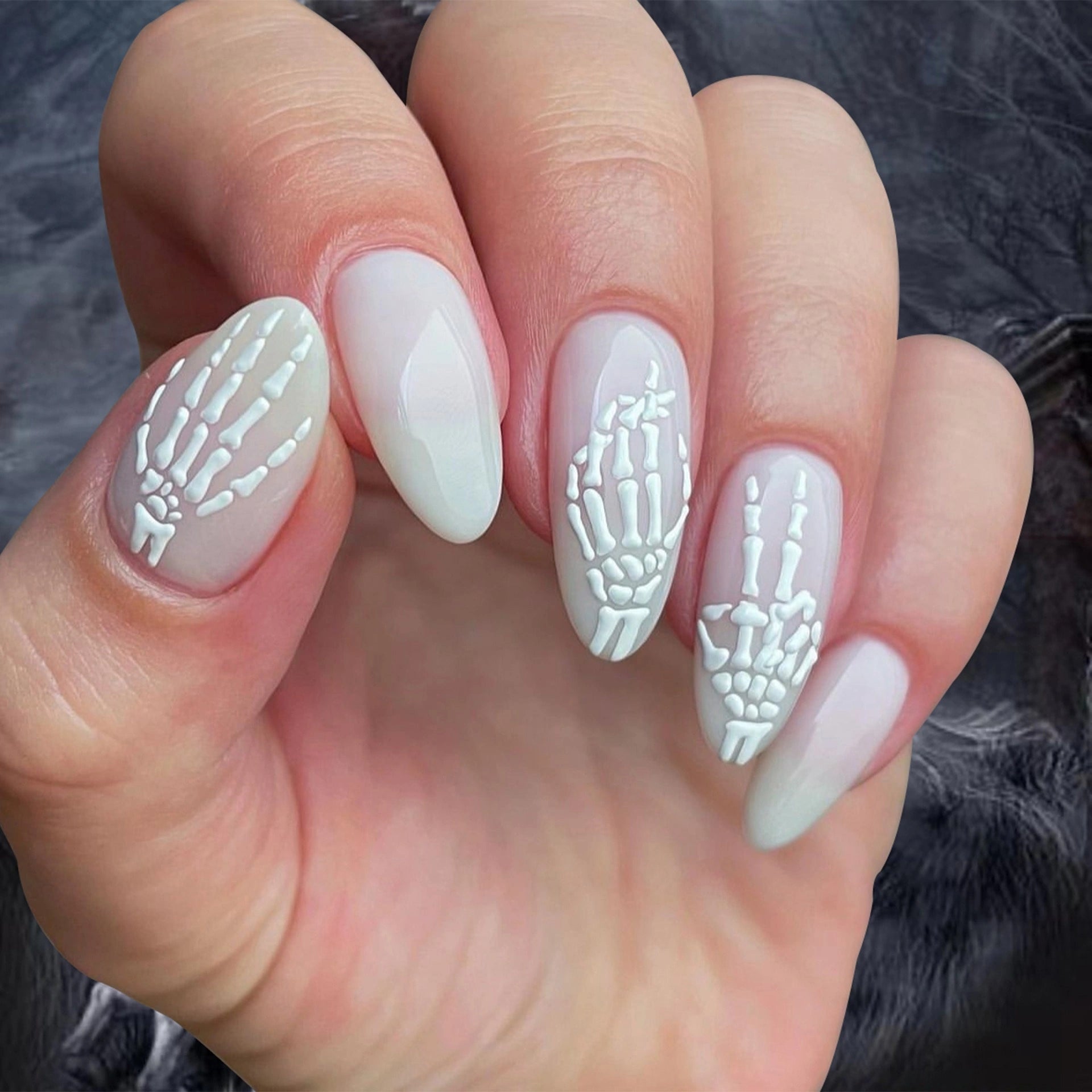 Ivory Bone Embossed Almond Press On Nails 24PCS