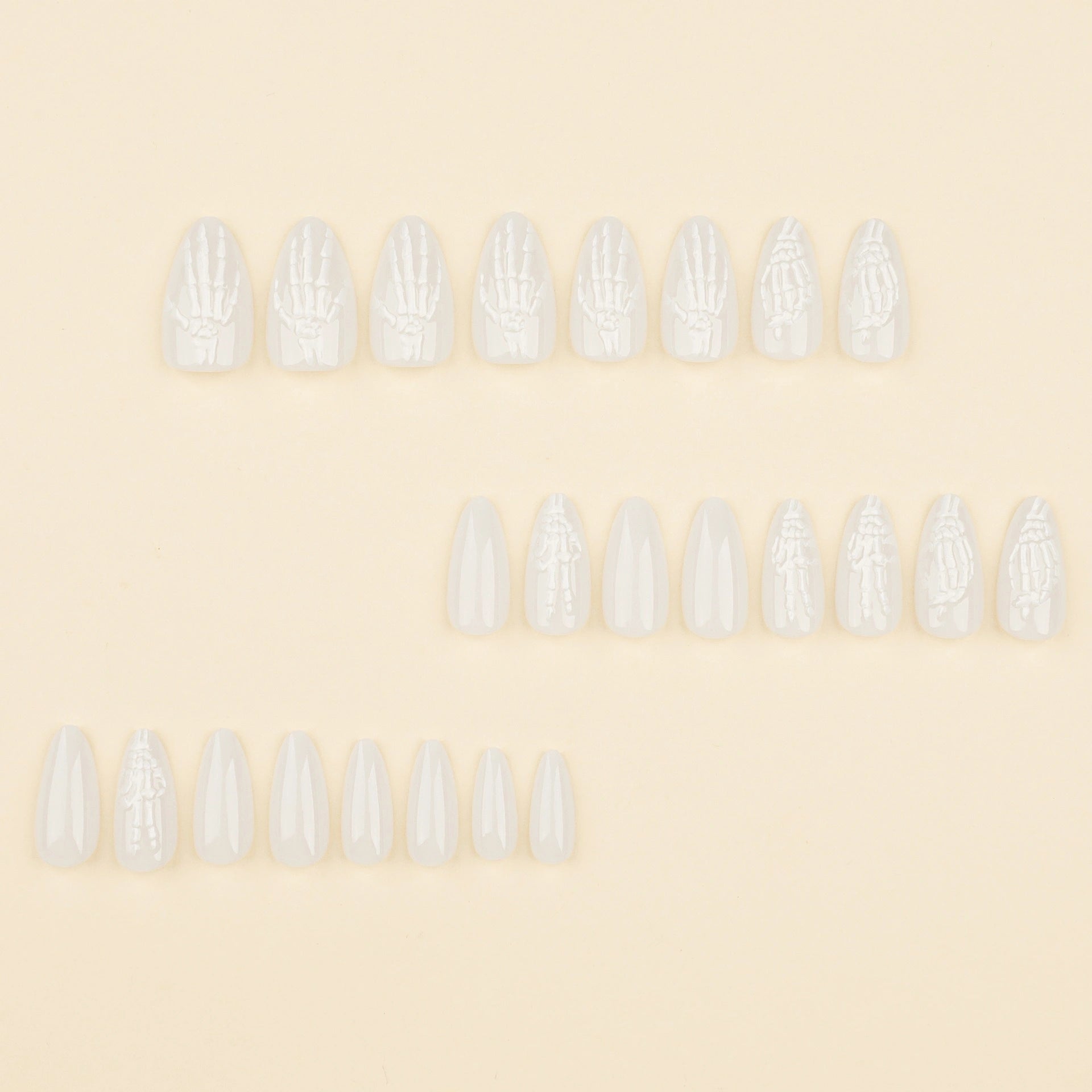 Ivory Bone Embossed Almond Press On Nails 24PCS