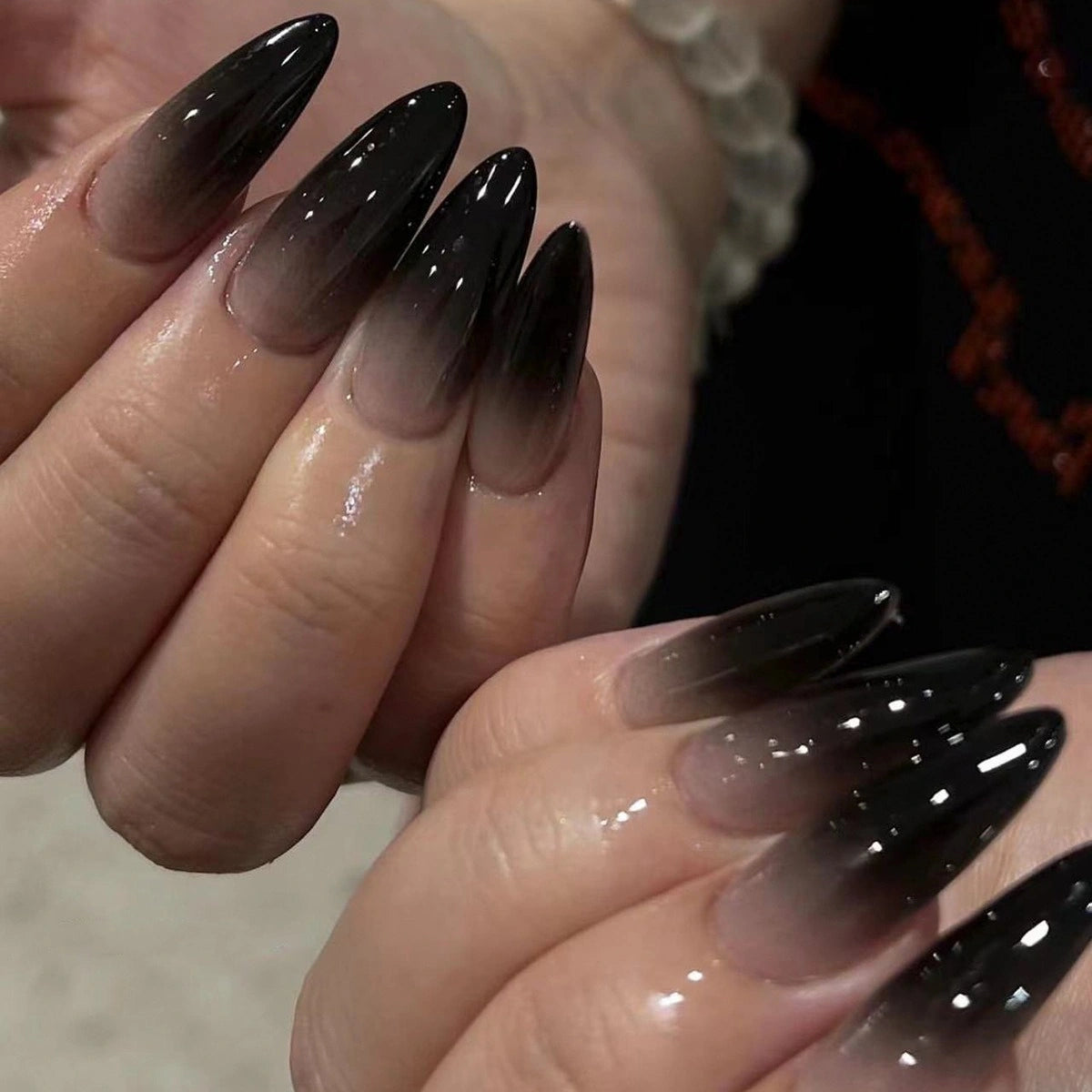 Midnight Sparkle Ombre Almond Press On Nails 24PCS