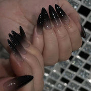 Midnight Sparkle Ombre Almond Press On Nails 24PCS