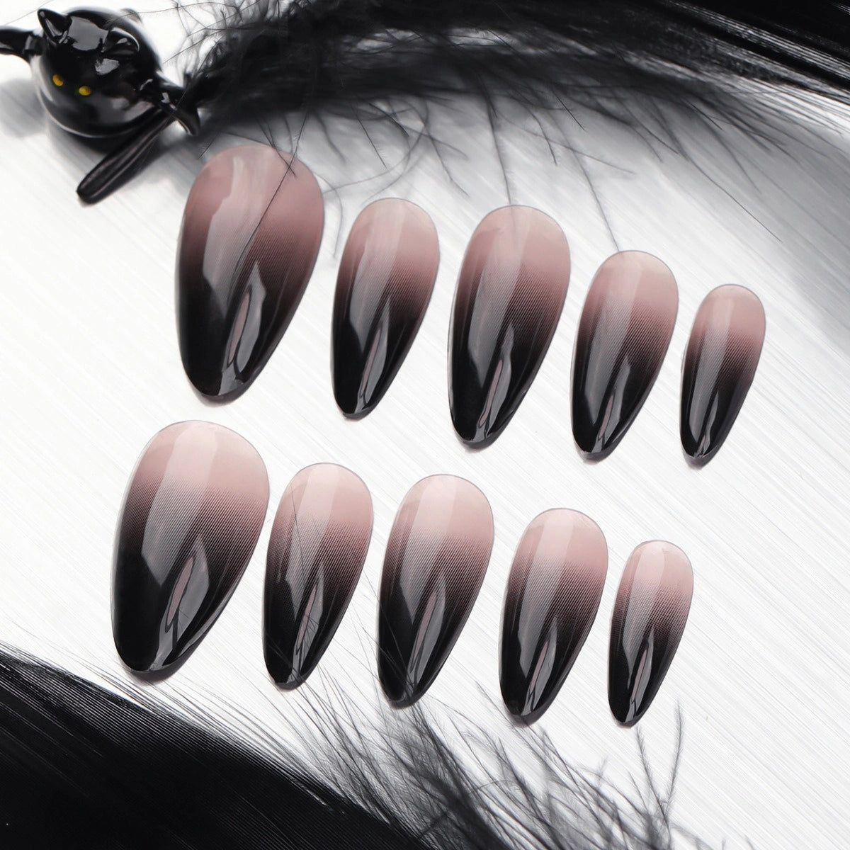 Midnight Sparkle Ombre Almond Press On Nails 24PCS