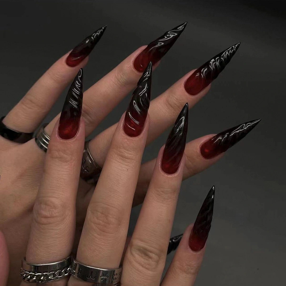 Obsidian Bone Fade Stiletto Press On Nails 24PCS