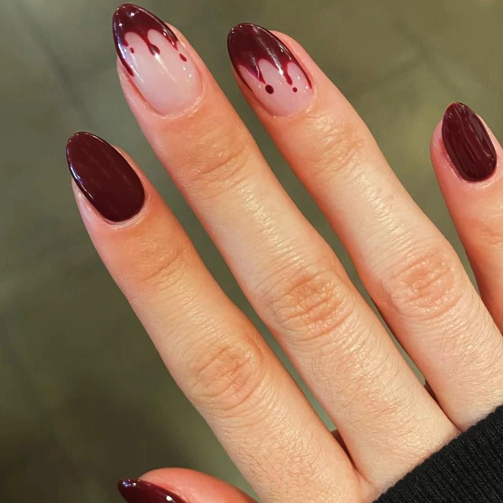 Oxblood Drip Almond Press On Nails 24PCS