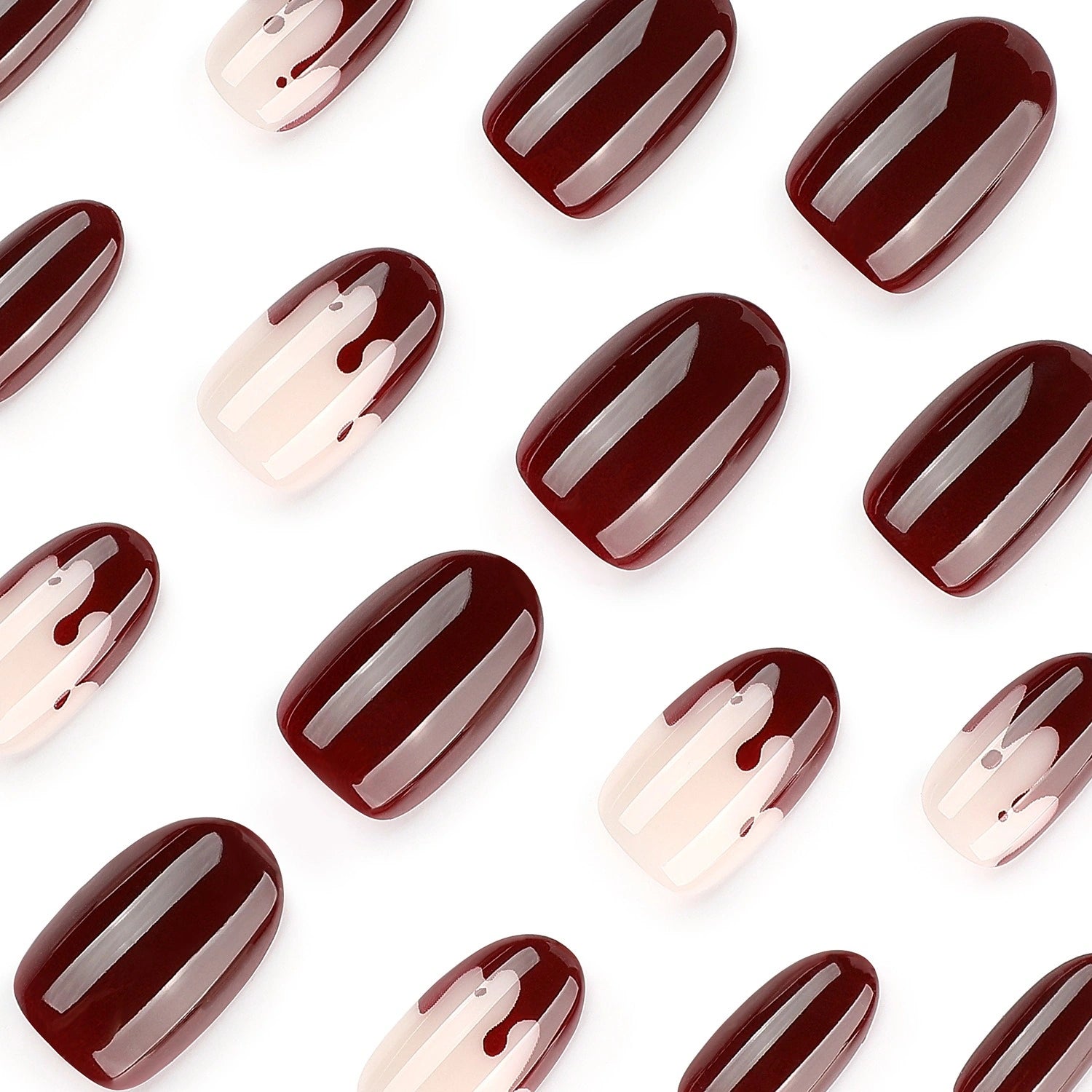 Oxblood Drip Almond Press On Nails 24PCS