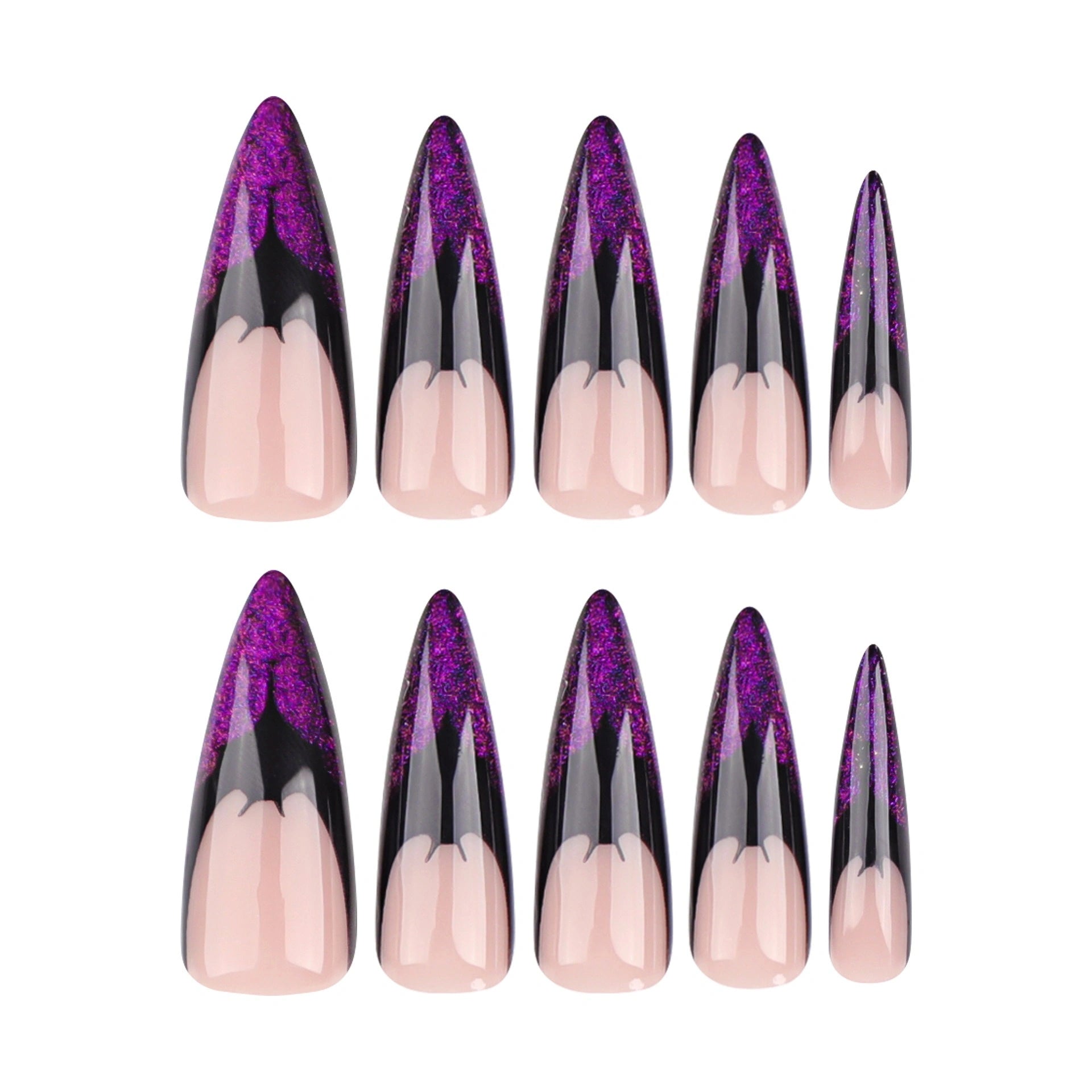 Violet Glitter Flame Almond Press On Nails 24PCS