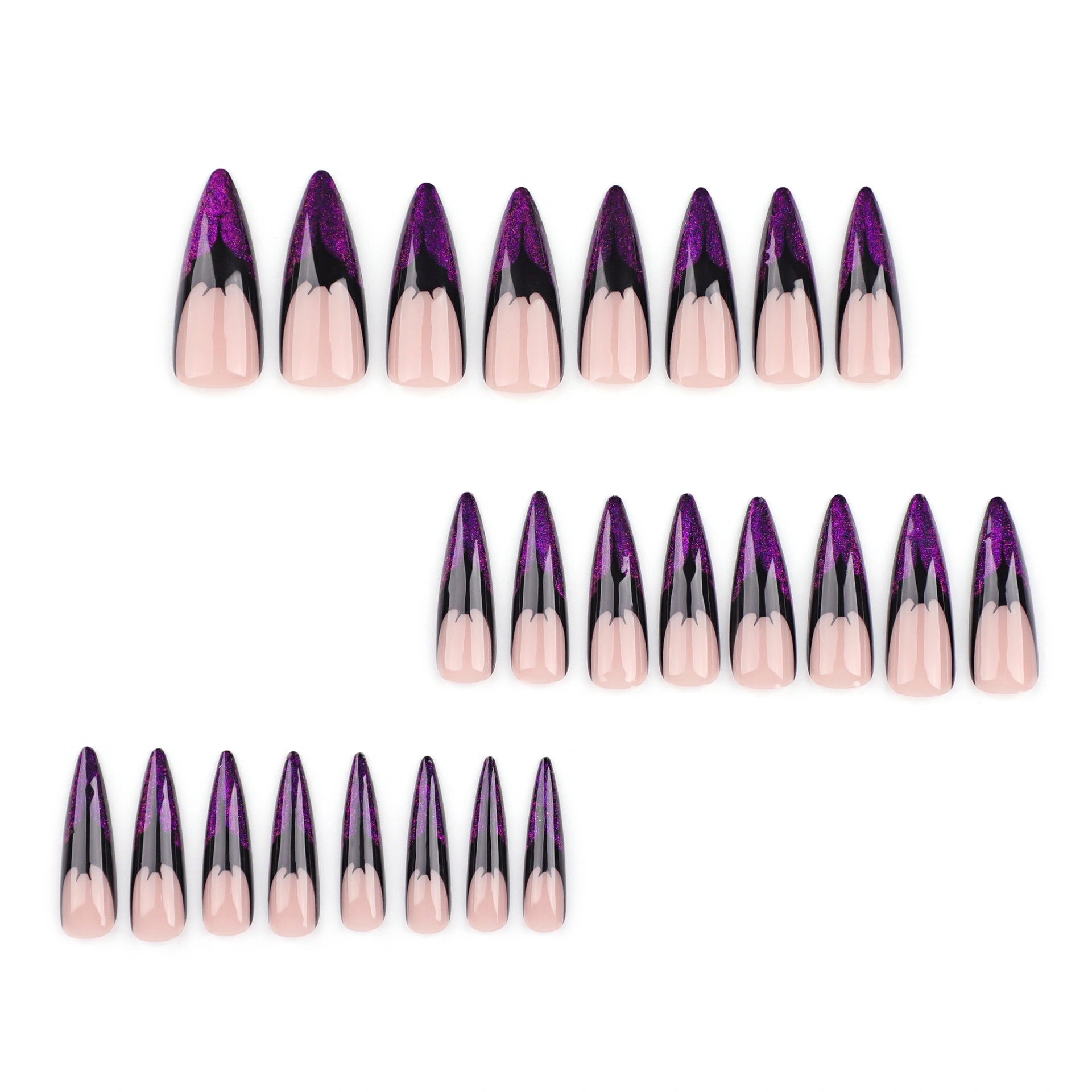 Violet Glitter Flame Almond Press On Nails 24PCS