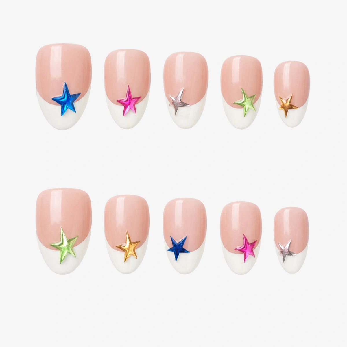 Holographic Star & White French Tip Press On Nails | 10PCS