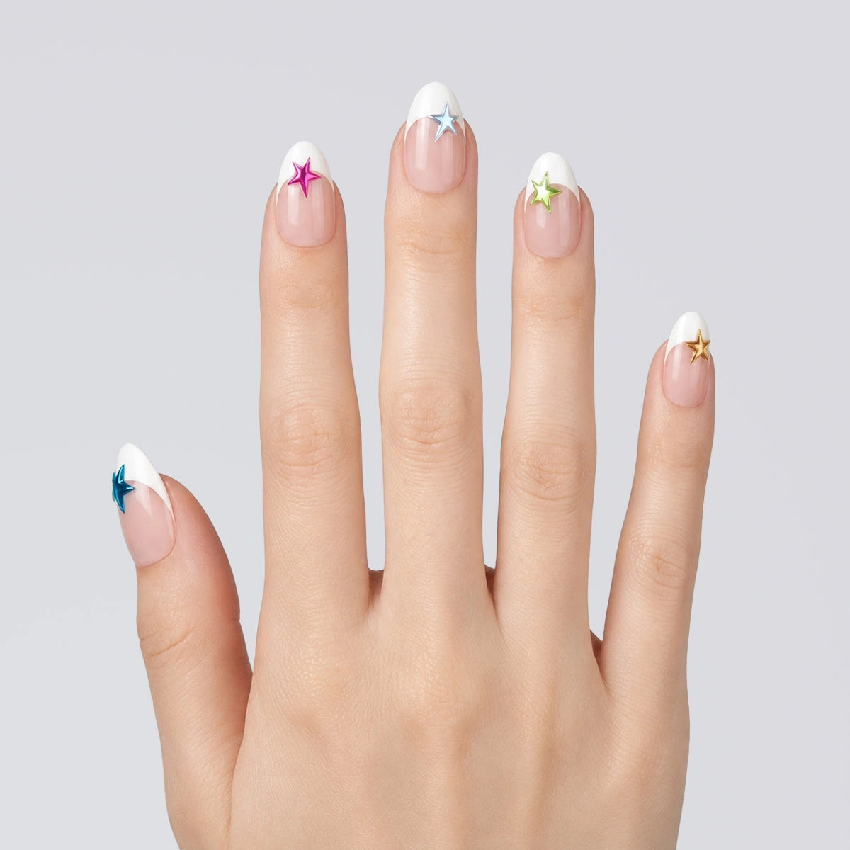 Holographic Star & White French Tip Press On Nails | 10PCS