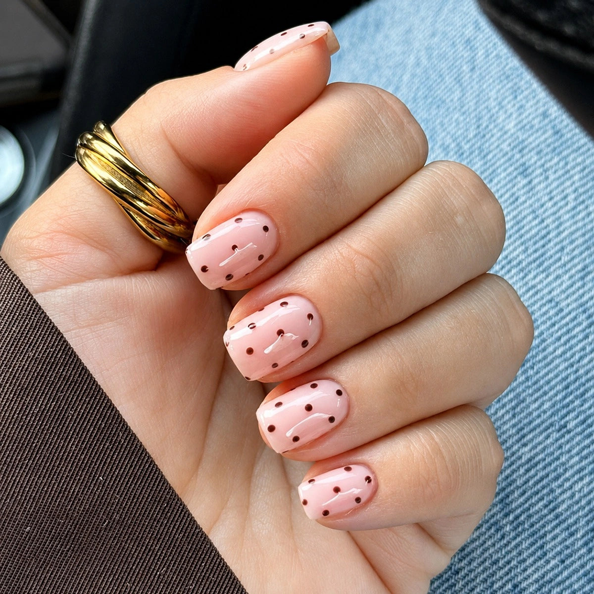 Blush Onyx Dot Square Press On Nails 24PCS
