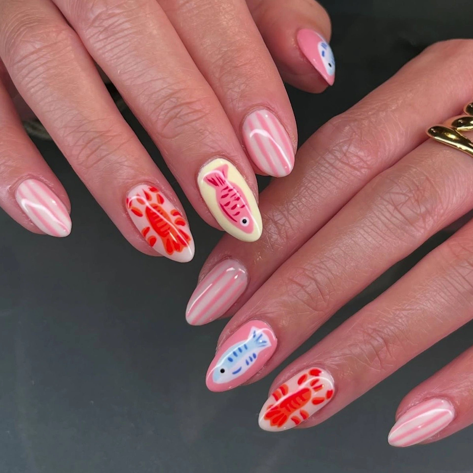 Blush Sardine Stripe Almond Press On Nails 24PCS