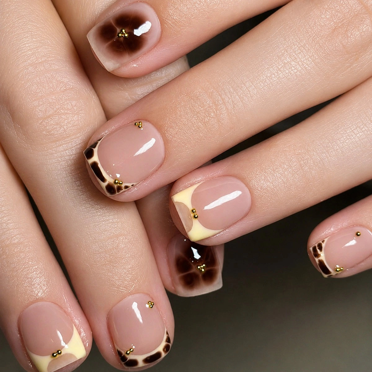 Blush Tortoise French Square Press On Nails 24PCS