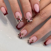 Burgundy Bloom French Square Press On Nails 24PCS