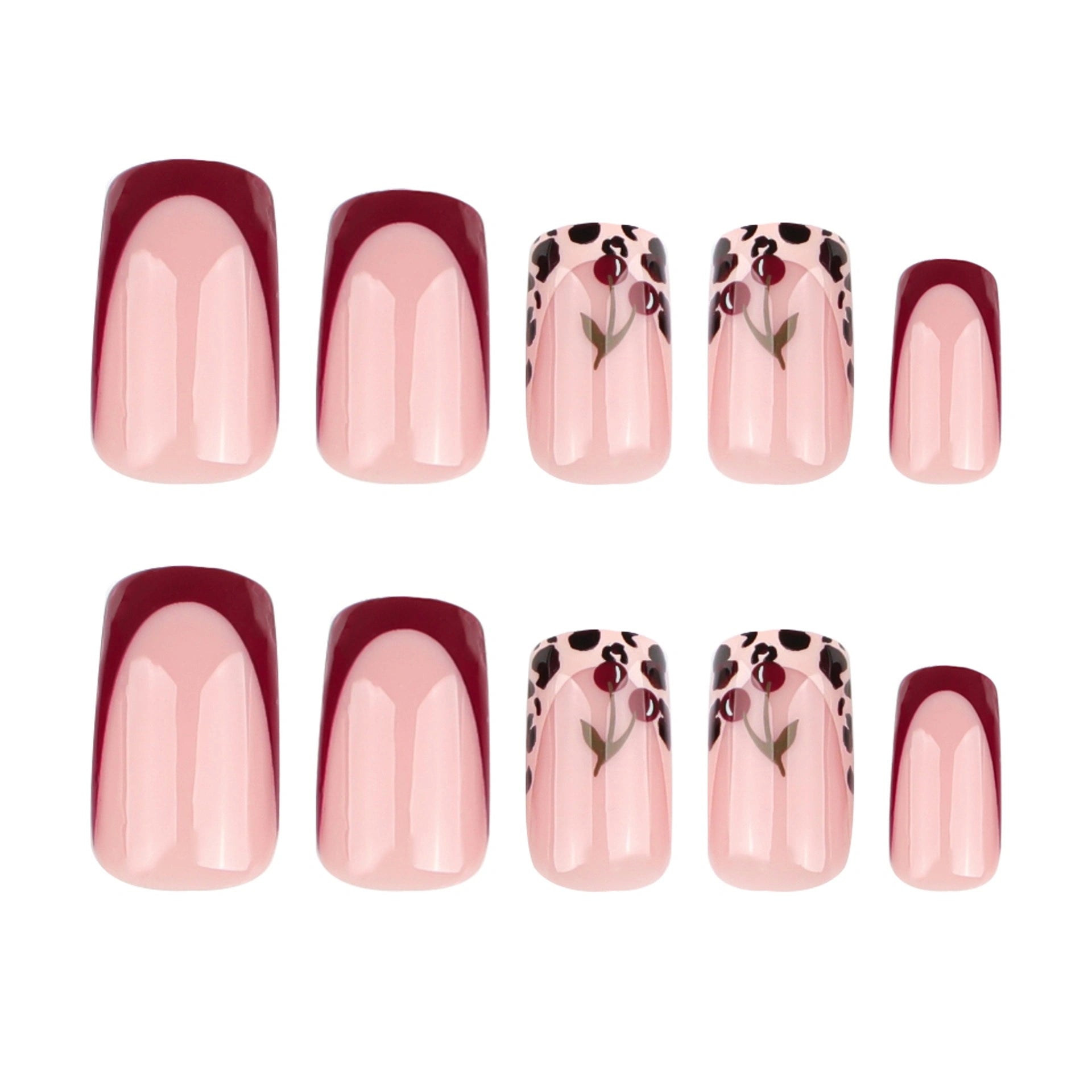 Burgundy Bloom French Square Press On Nails 24PCS